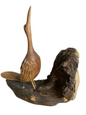 Hand Carved Wood Shorebird Sculpture Rustic Decor 11" TALL 10" LENGHT BEAUTIFUL